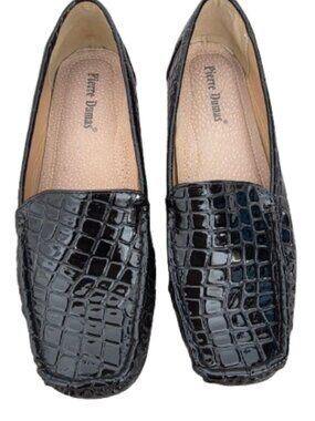 Pierre Dumas “Hazel” Women's 10W Black Patent Croc Embossed Casual Loafers